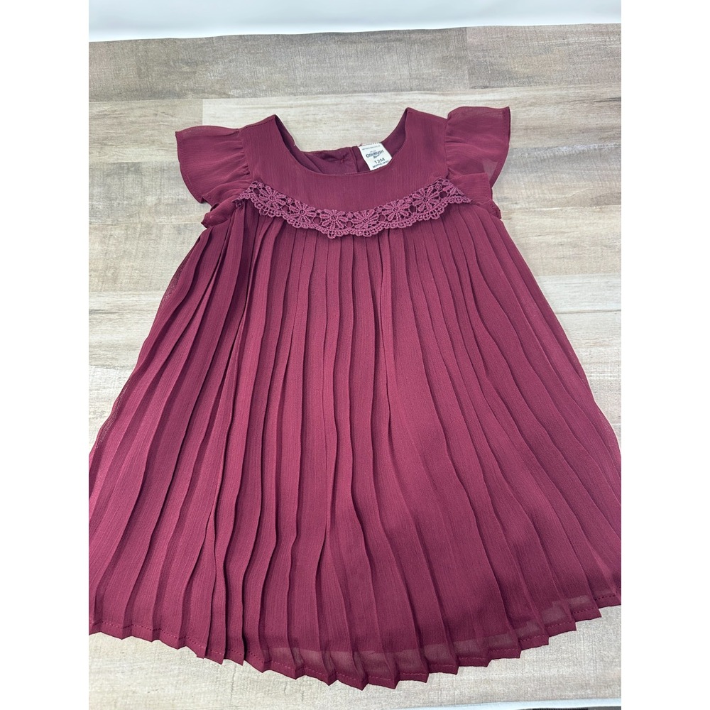Oshkosh Baby 12‎ Month Burgundy Pleated Short Sleeve Dress